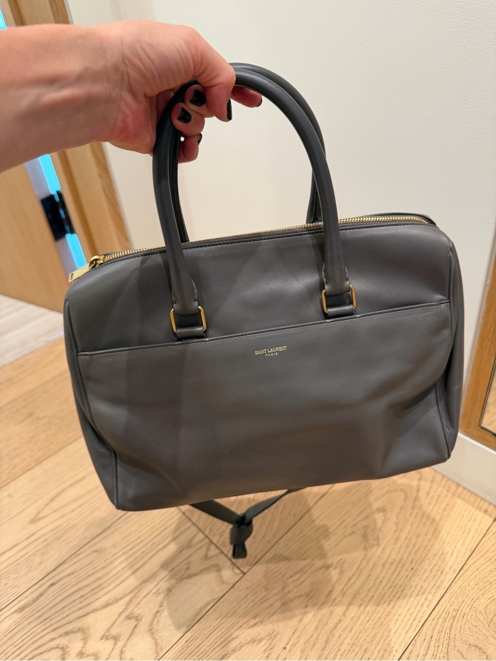 Saint Laurent Gray Leather Satchel with Gold Hardware